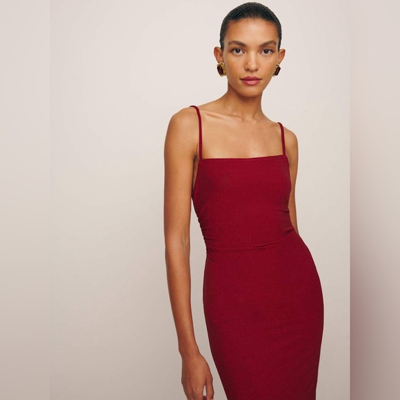 Reformation Breslin Knit Dress Red Sparkle